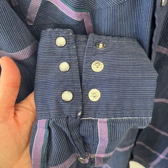 MWG Canada VTG Purple Lilac Plaid Western Style Pearl Snaps Long Sleeve Shirt - Picture 5 of 7
